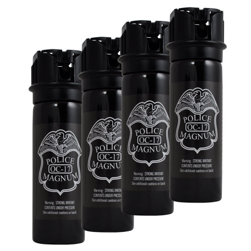 Police Magnum Pepper Spray with UV Dye and Flip Top (Pack of 4), Black, 3-Ounce