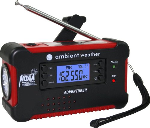 Ambient Weather WR-111A Emergency Solar Hand Crank AM/FM/NOAA Digital Radio, Flashlight, Cell Phone Charger with NOAA Certified Weather Alert & Cables