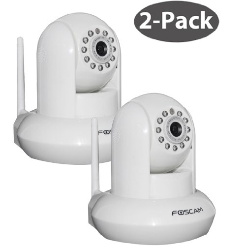 2 pack Foscam FI8910W Wireless/Wired Pan&Tilt IP Network Camera with IR-Cut Filter for True Color Images – 8 Meter Night Vision and 3.6mm Lens (67° Viewing Angle) – White NEWEST MODEL