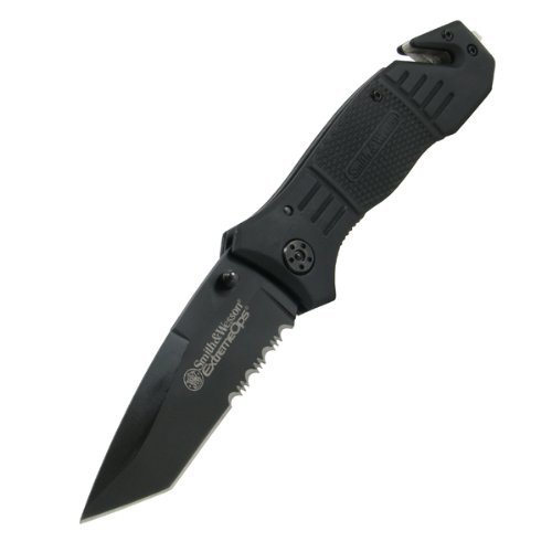 Smith & Wesson SWFR2S Extreme Ops Knife with Coated Tanto Blade and Rubber Coated Handle, Black