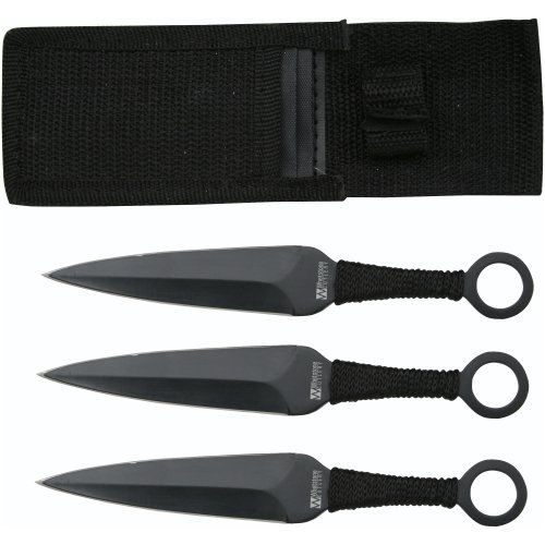 Set 3 Ninja Stealth Black Ninja Knives with Nylon Case