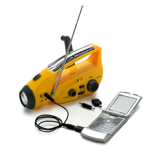 Bear Motion (TM) Self-Powered Dynamo AM/FM Radio with Flashlight, Solar Power and Cell Phone Charger (Yellow)