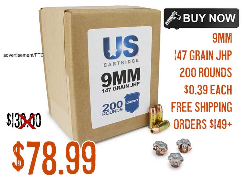 US Cartridge 9mm 147-Gr. JHP LE Contract Overrun 200 rounds $78.99 Free S&H over $149